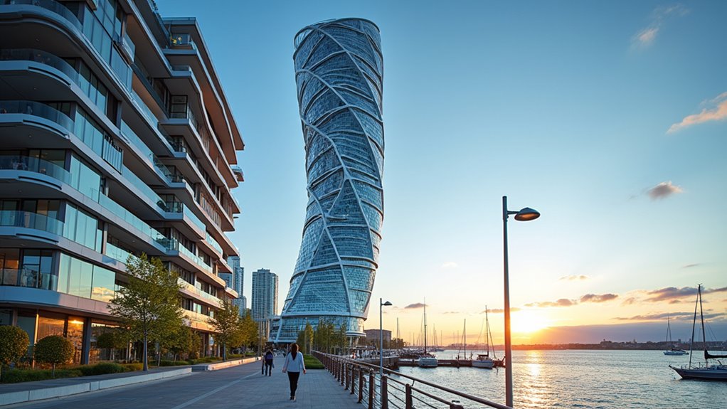 twisting unique waterfront architecture