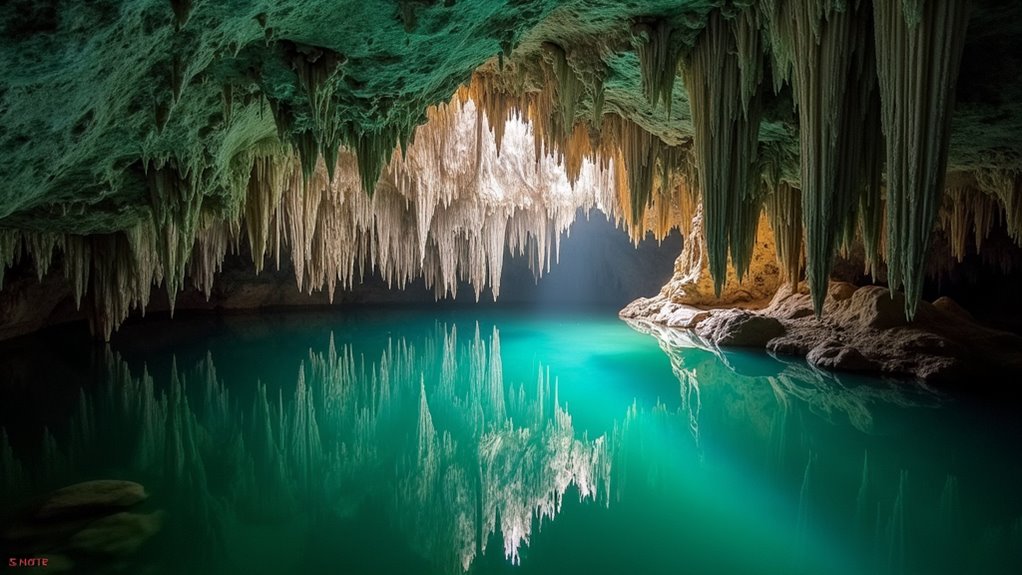 underground lake tour stalactites
