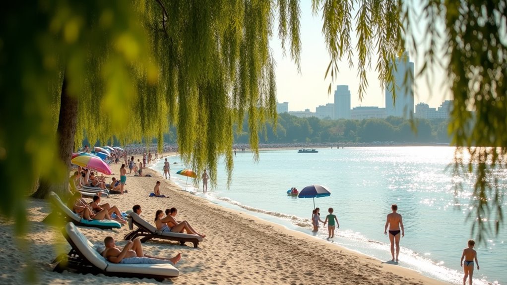 urban beach with cultural attractions