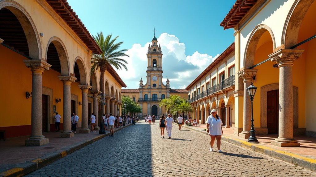 vibrant colonial plaza scene
