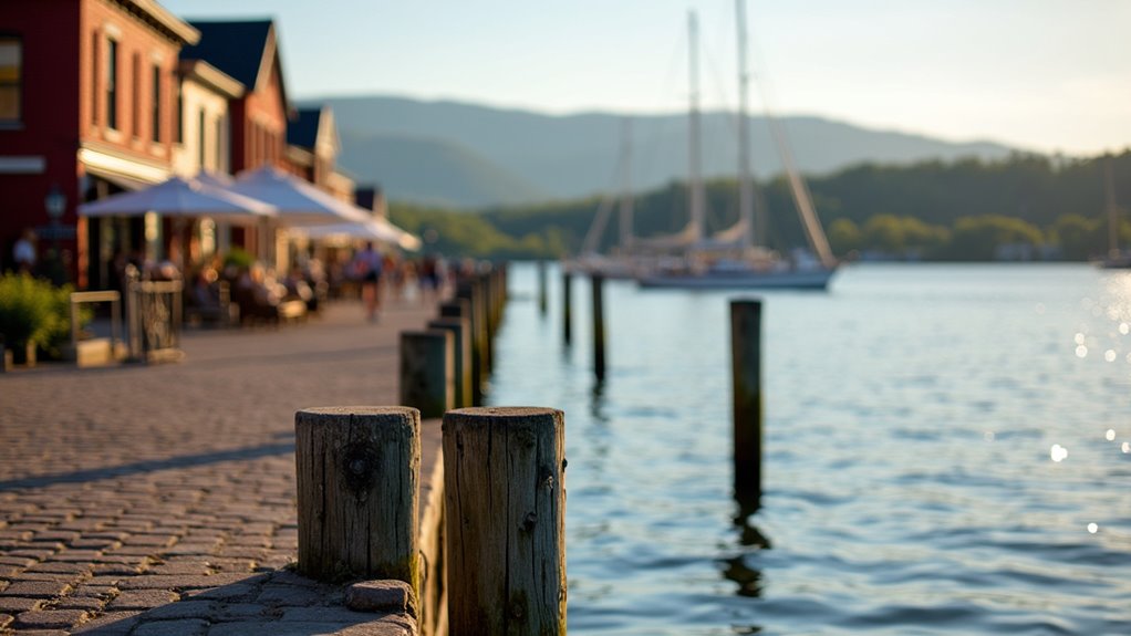 vibrant lakeside pedestrian shopping