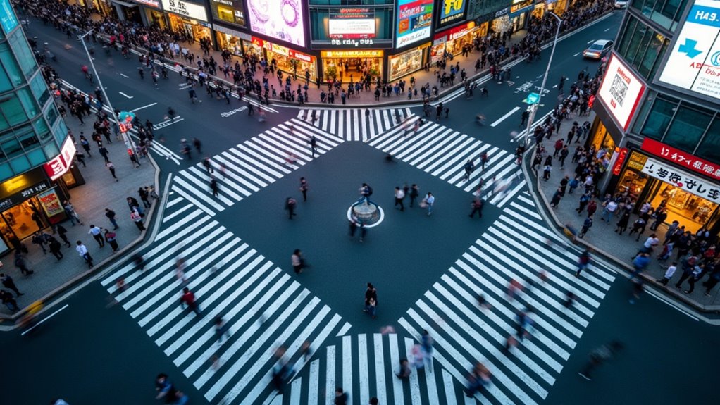 vibrant pedestrian urban spectacle