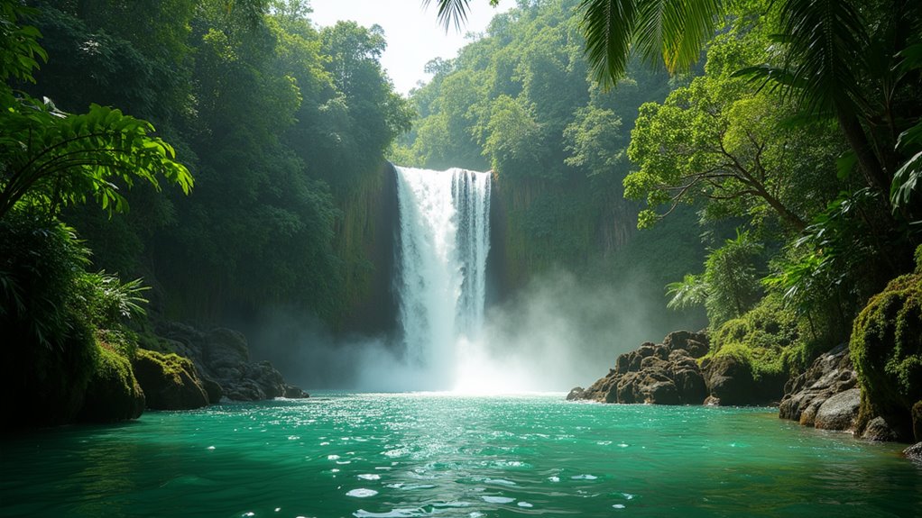 waterfall hike tropical forest
