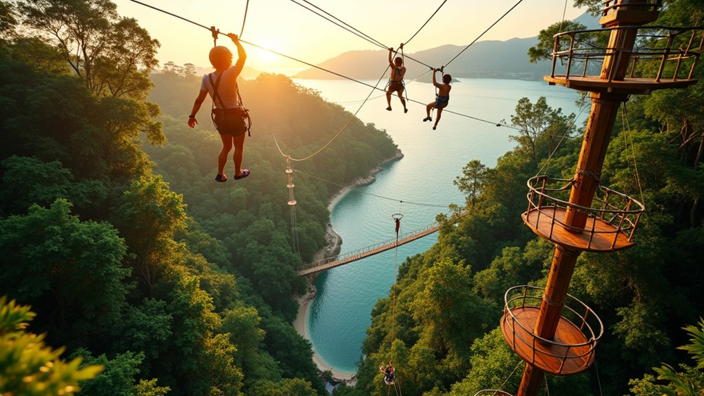 zip lines and obstacle courses
