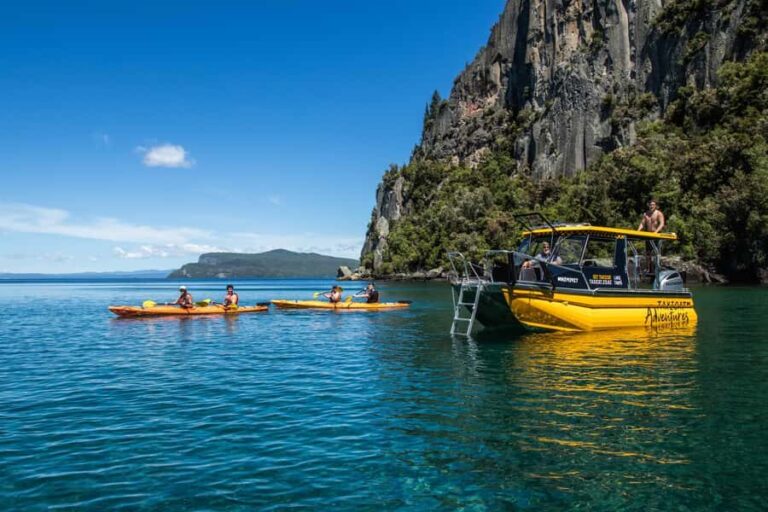 Kinloch: Lake Taupo Catamaran Cruise with Paddleboarding - Exploring Waterfalls and Hidden Ravines