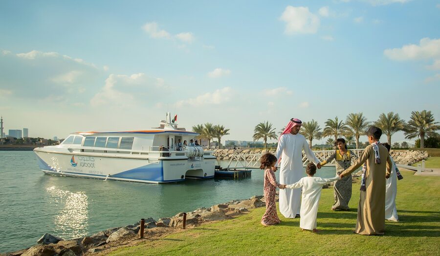 Abu Dhabi beach and island with turquoise sea water