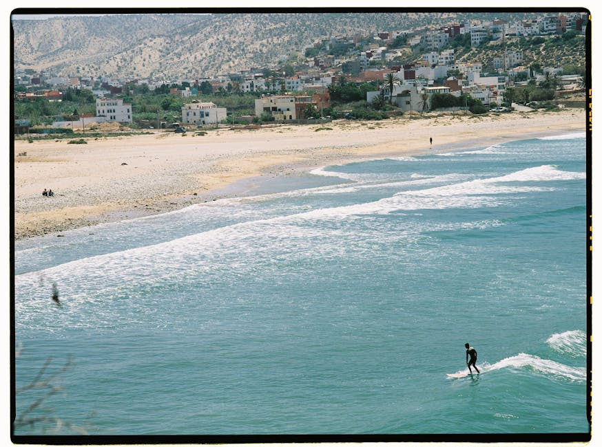 Agadir surfer aerial view beach