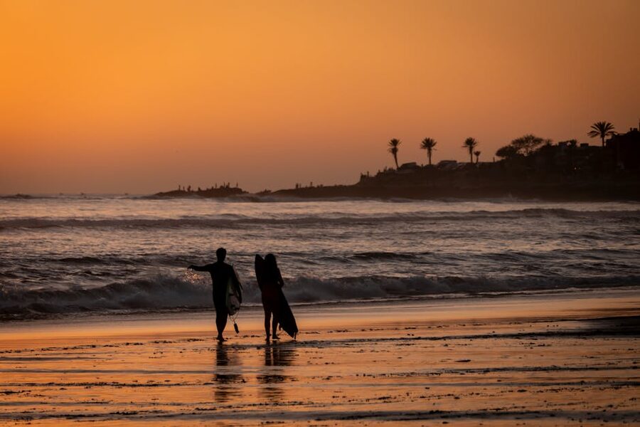 Taghazout sunset surfers beach