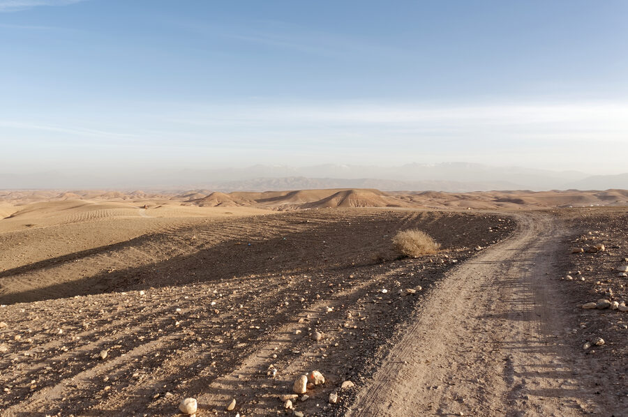 Agafay Desert with Atlas Mountains backdrop