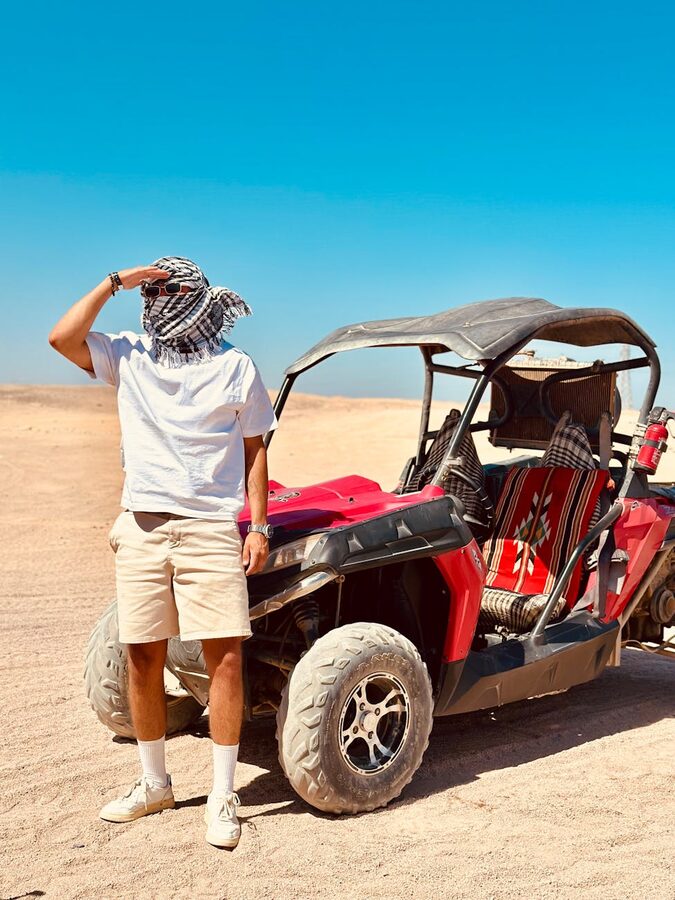 Man exploring Egyptian desert with buggy