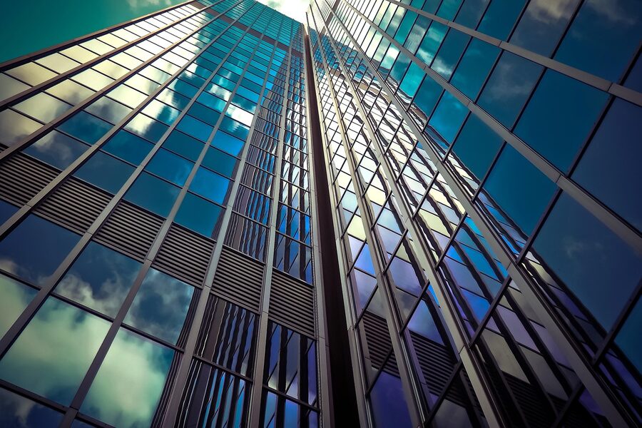 Modern glass building with reflections