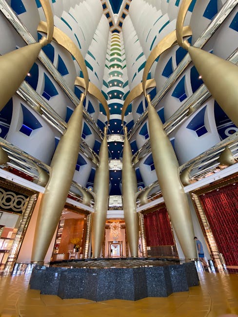 Interior of Burj Al Arab showing luxurious architectural arches and design