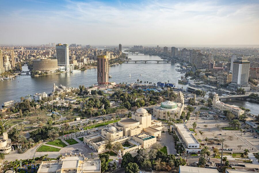 Aerial panorama of Cairo with the Nile River