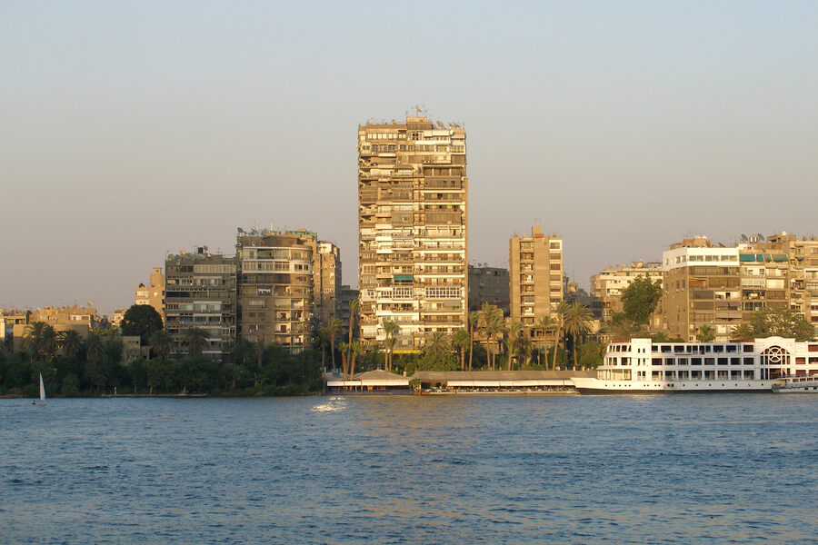 Residential buildings on the Cairo Nile at sunset