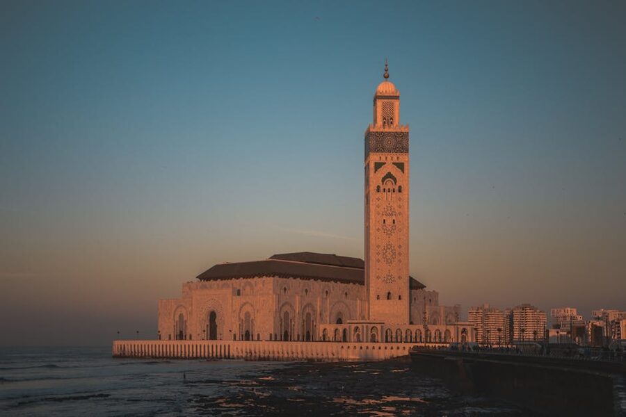 Hassan II Mosque sunset sky