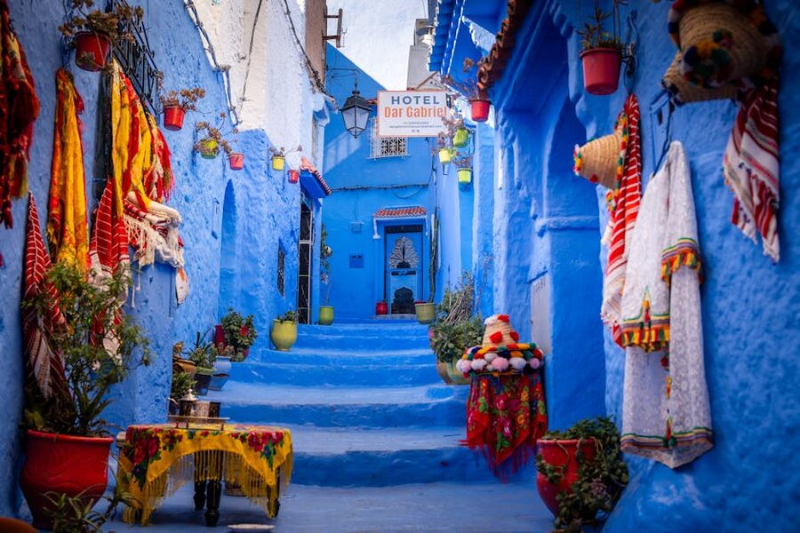 Chefchaouen medina alleyway colorful blue