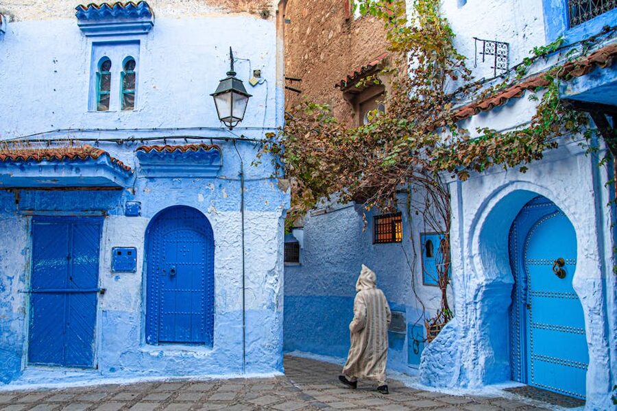 Chefchaouen traditional blue street scene