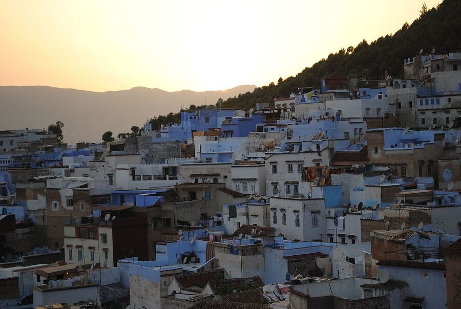 Chefchaouen blue city at sunset