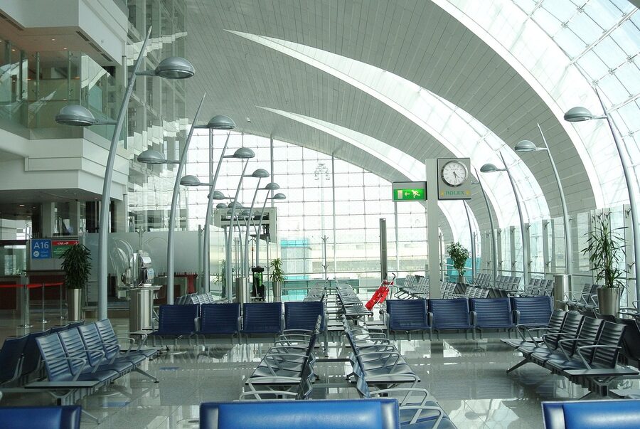 Empty Dubai international airport terminal