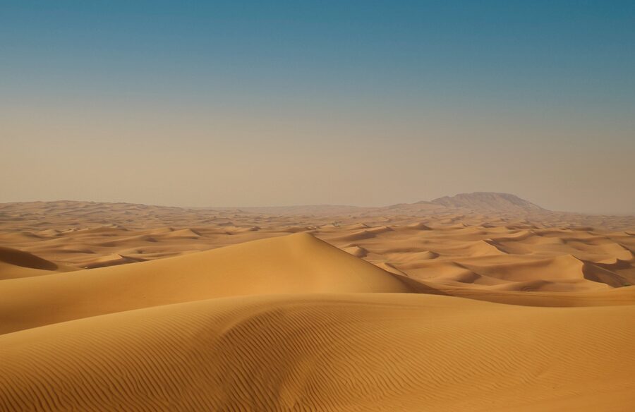 Desert safari landscape with rolling sand dunes in the Dubai desert