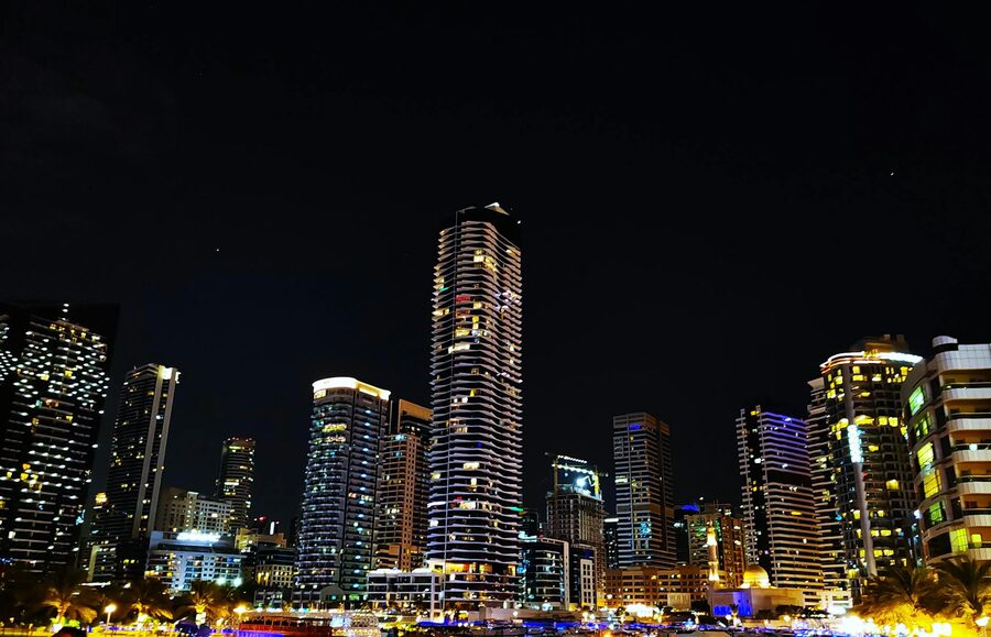 Dubai Marina skyline at night
