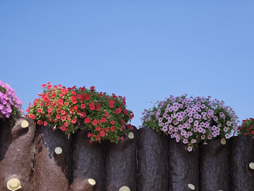Flower baskets against blue sky at Dubai Miracle Garden