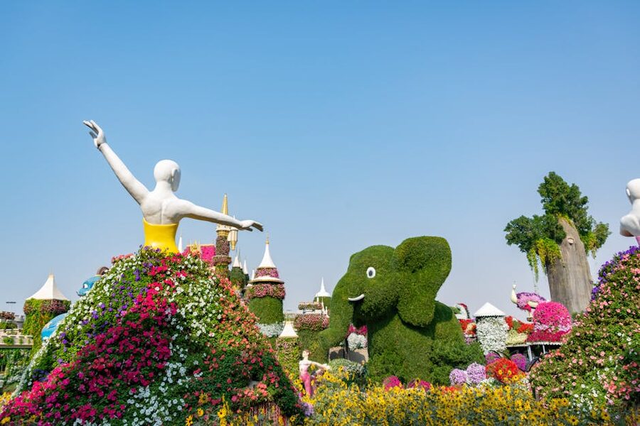 Topiary at Dubai Miracle Garden on sunny day