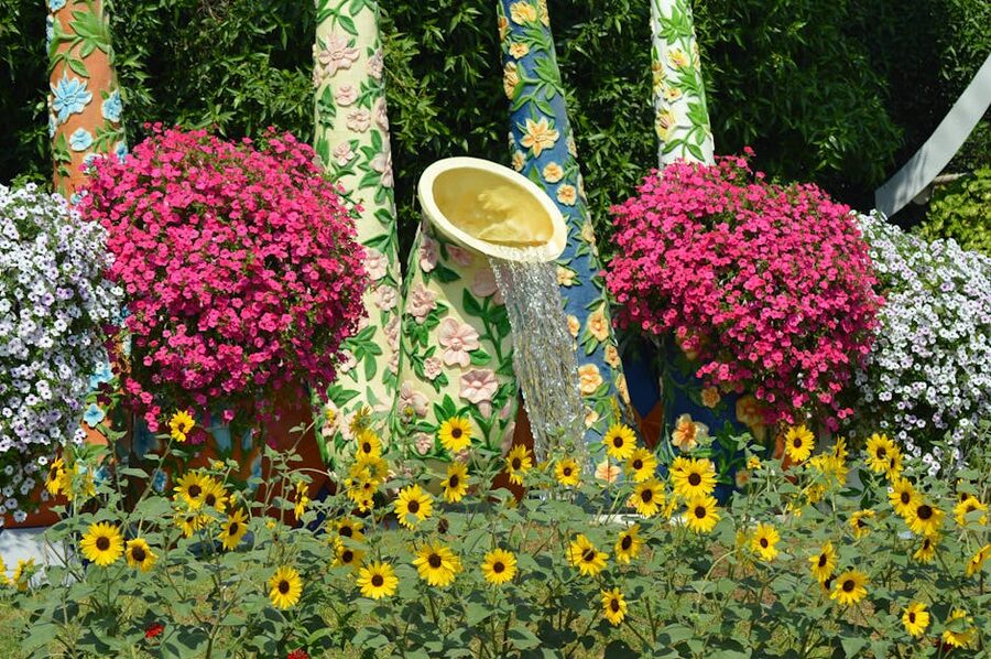 Watering can floral display at Dubai Miracle Garden
