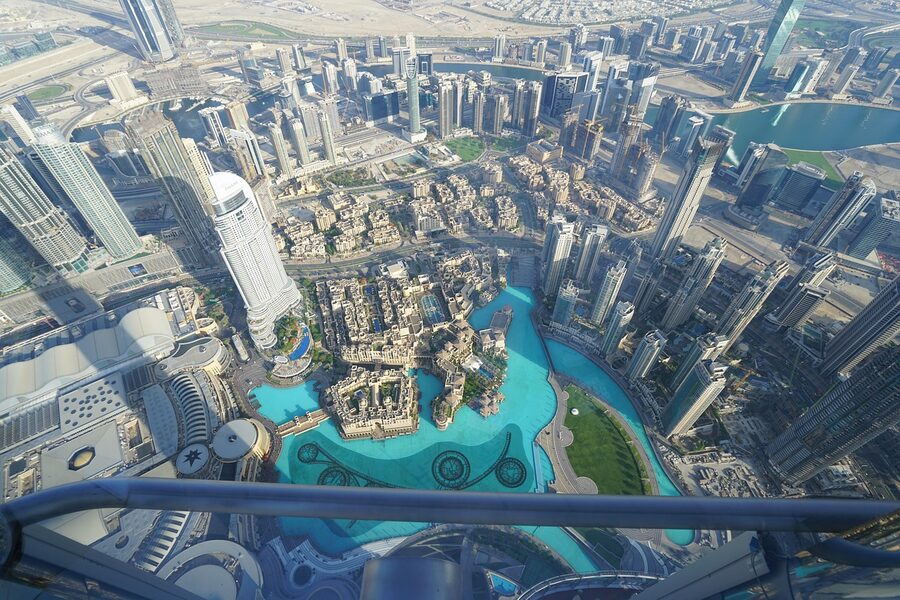 Modern Dubai city with Burj Khalifa at night