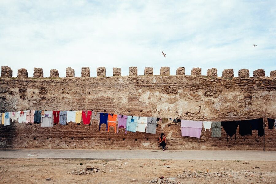 Essaouira laundry on ancient walls