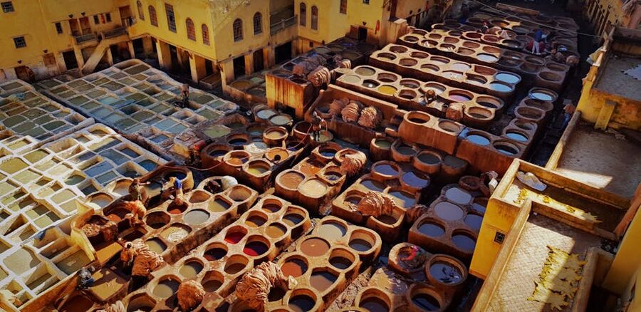 Fez tanneries aerial leather