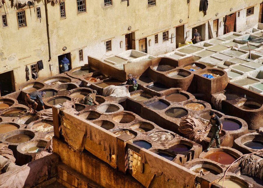Fez tanneries aerial dyeing