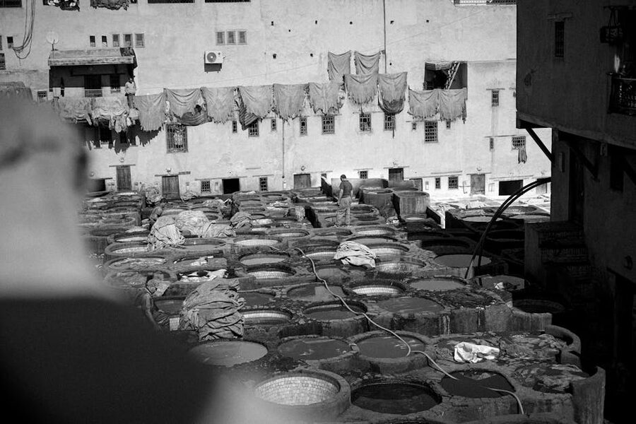 Fez tannery black and white