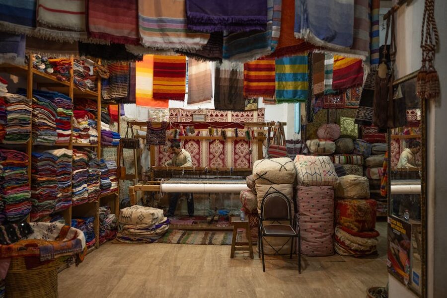 Fez vibrant textile shop