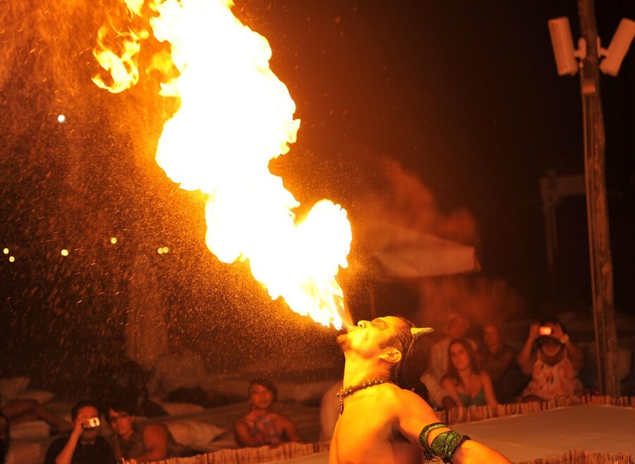 Fire show performance at night entertainment
