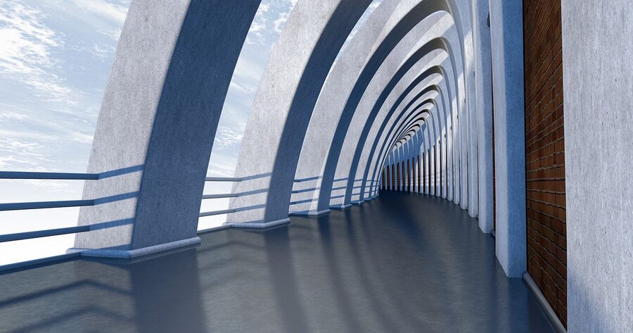 Futuristic building with modern silver architecture