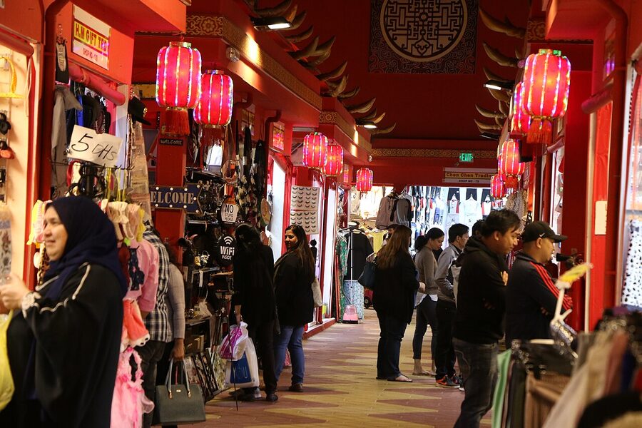 Global Village Dubai street scene with food stalls