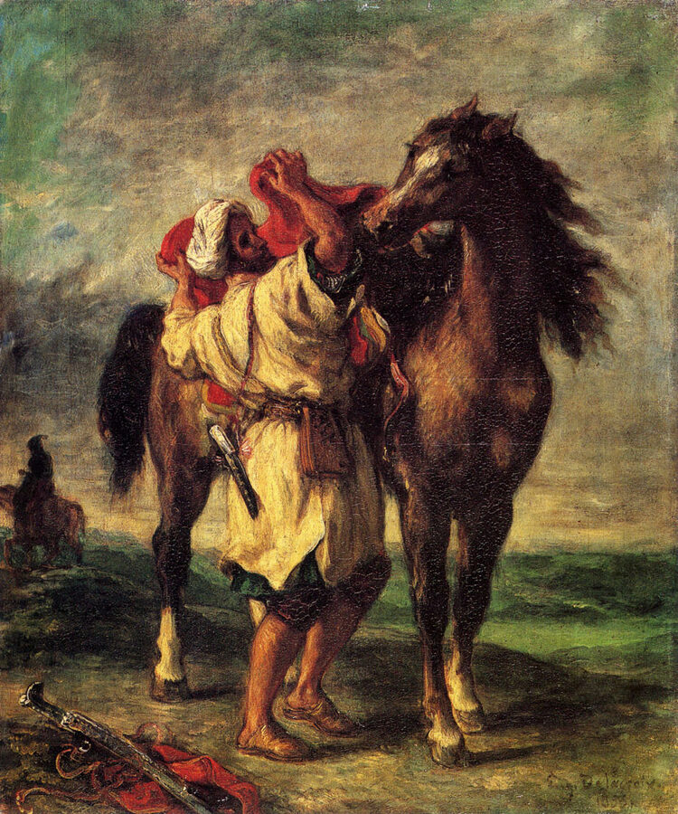 Moroccan saddling horse historical painting