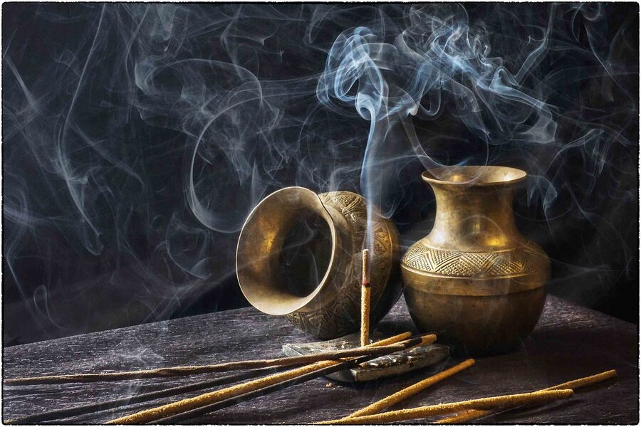 Frankincense incense with aromatic smoke rising