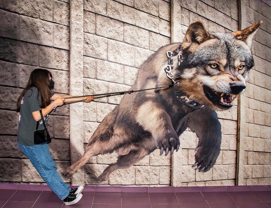 Interactive museum exhibit with digital display screens