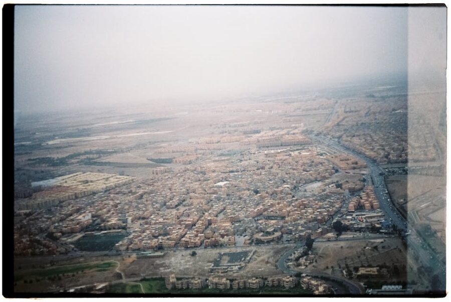 Marrakech aerial foggy atmosphere