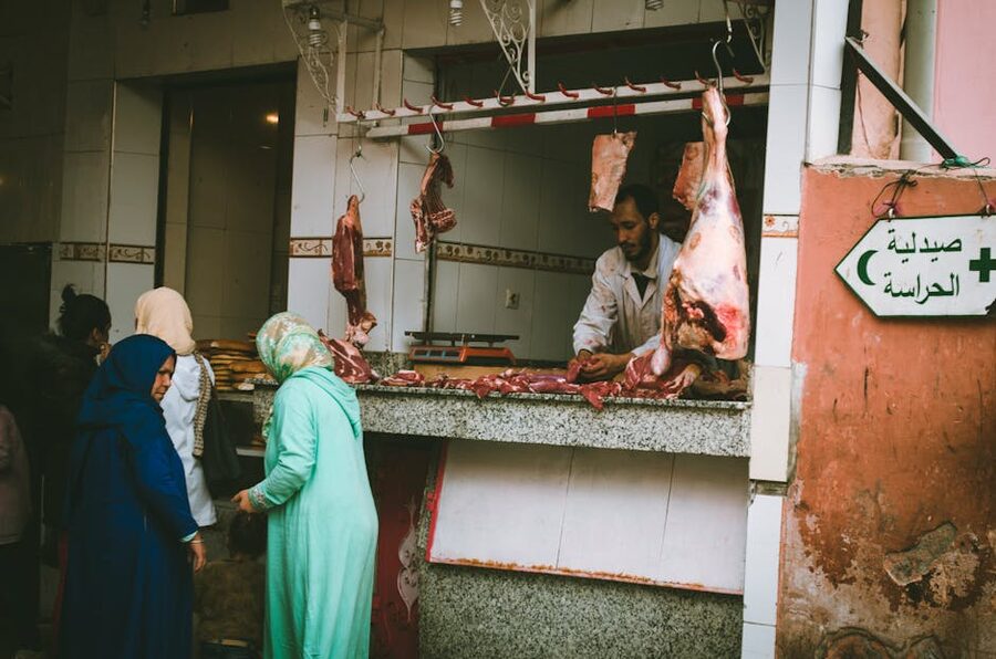 Marrakech butcher outdoor market
