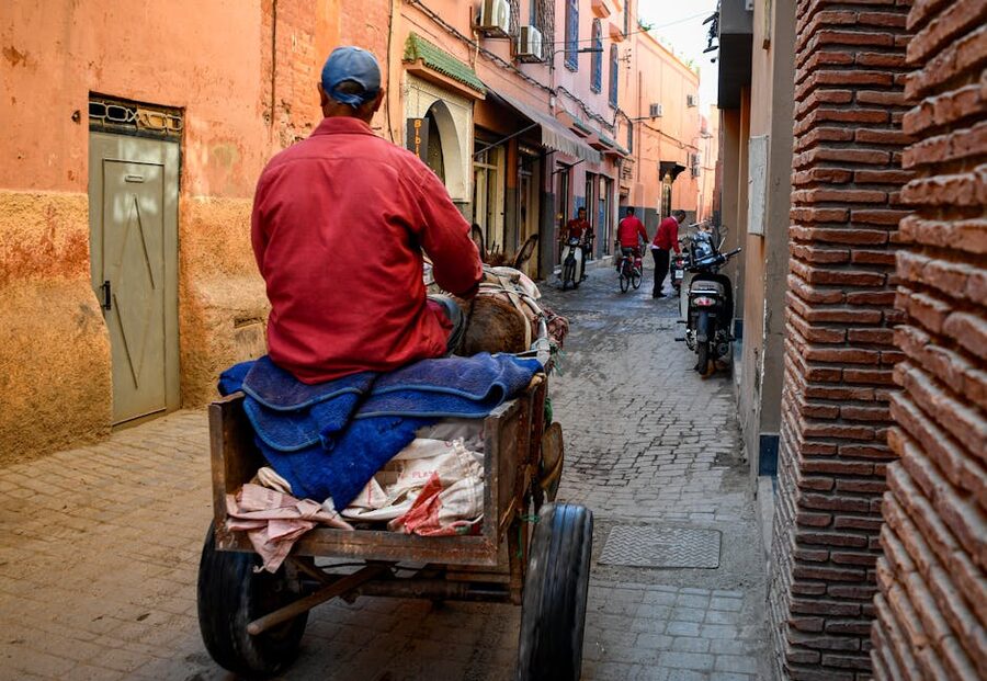 Marrakech donkey cart narrow streets
