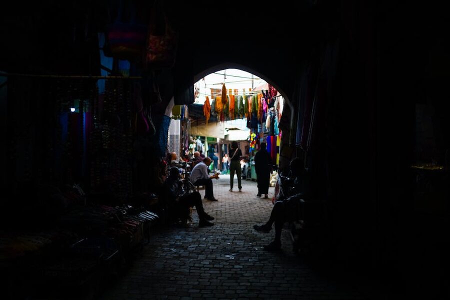 Marrakech market dim alleyway