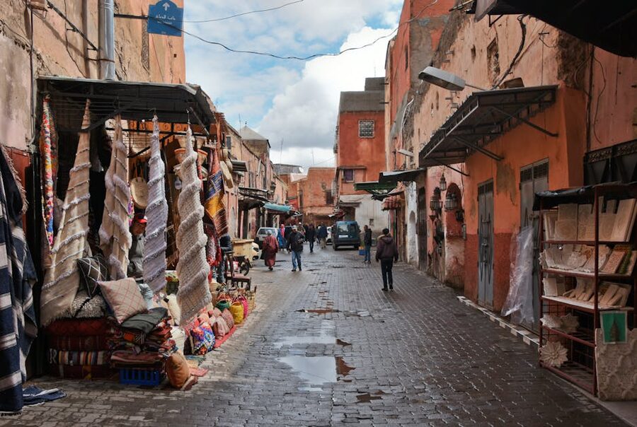 Marrakech bustling streets fabrics architecture
