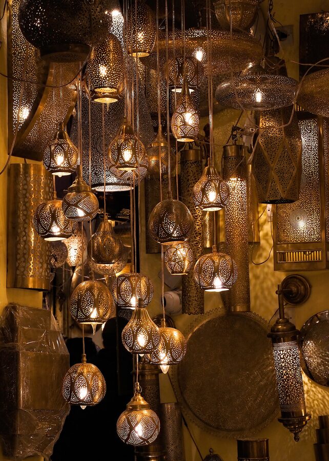Marrakech Medina hanging lanterns souk Haddadine