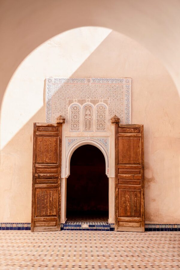 Moroccan wooden door and archway