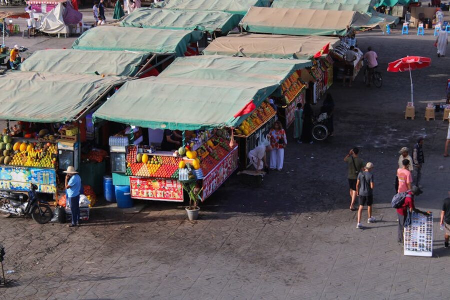 Marrakech souk stalls produce