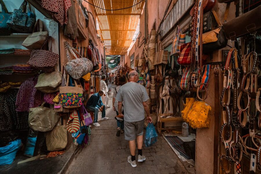 Marrakech souk colorful textiles