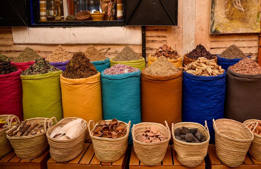 Spice sacks Marrakesh souk